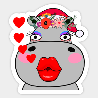 Christmas Hippo Sticker